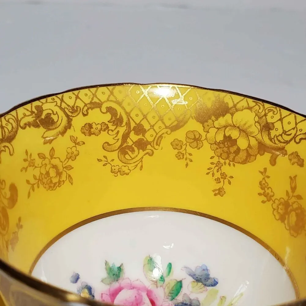 Hammersley Teacup and Saucer Yellow Pink Blue Flowers Bone China Vintage
